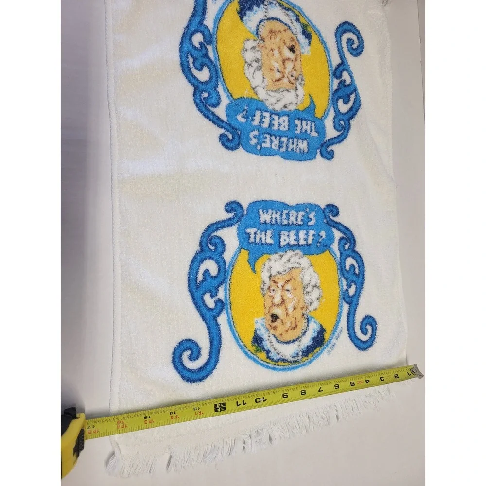 Vintage Wheres The Beef Wendys Hand‎ Towel 1984 Leshner St Marys Ohio Fringe